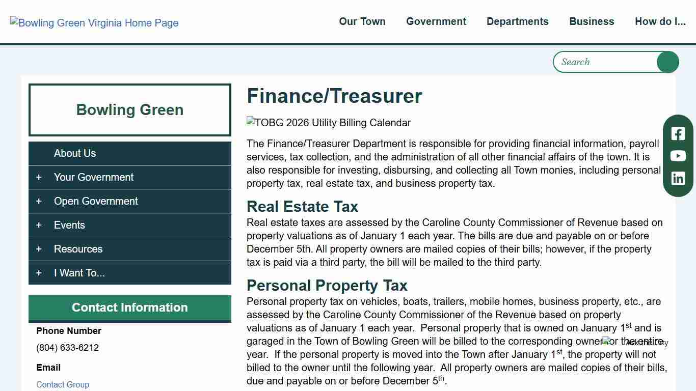 Finance/Treasurer | Bowling Green, VA